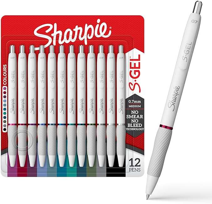 Sharpie S-Gel Pens, Fashion Barrel Gel Pens, Pearl White Body, Medium Point (0.7mm), Bold Ink Colors, 12 Count - Image 1