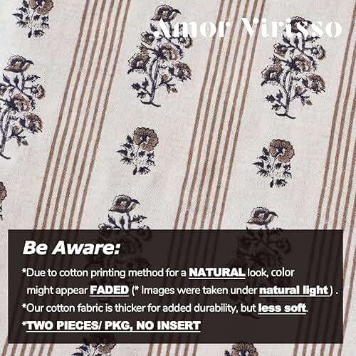 Amor Virisso Floral Throw Pillow Covers 20x20 Set of 2 Block Print Pillow Covers Neutral Floral Striped Farmhouse Decorative Pillow Covers for Sofa Couch Bed, Brown - Image 5