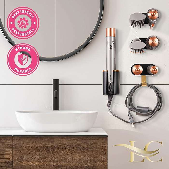 Create-ables Luxecraft for Dyson Airwrap Holder Wall Mount, compatible with Dyson Airwrap Organizer Stand, Made for Airwrap Wall Mount for Air Wrap Organizer, six Attachment Holders and Cable Hook - Image 2