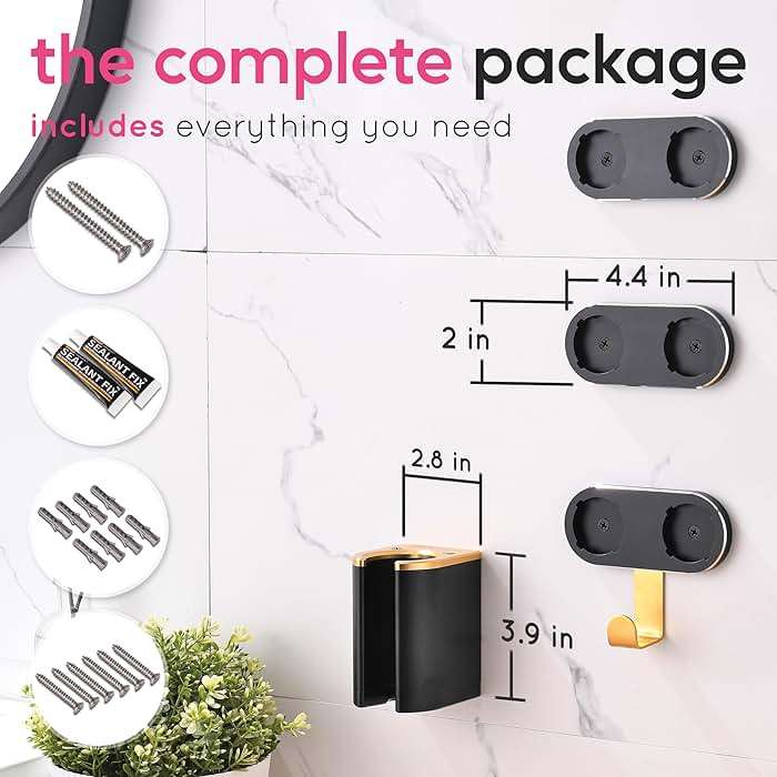 Create-ables Luxecraft for Dyson Airwrap Holder Wall Mount, compatible with Dyson Airwrap Organizer Stand, Made for Airwrap Wall Mount for Air Wrap Organizer, six Attachment Holders and Cable Hook - Image 3