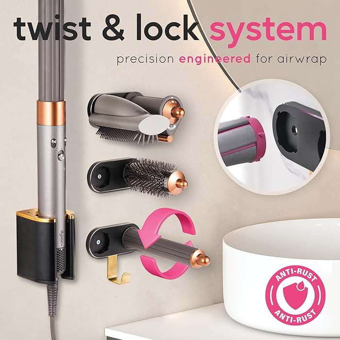 Create-ables Luxecraft for Dyson Airwrap Holder Wall Mount, compatible with Dyson Airwrap Organizer Stand, Made for Airwrap Wall Mount for Air Wrap Organizer, six Attachment Holders and Cable Hook - Image 5