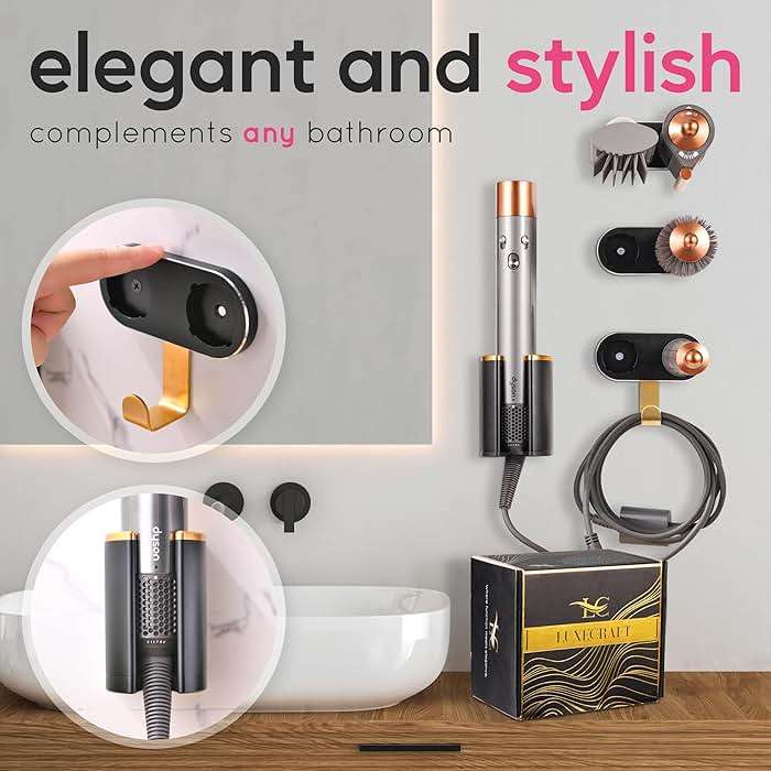 Create-ables Luxecraft for Dyson Airwrap Holder Wall Mount, compatible with Dyson Airwrap Organizer Stand, Made for Airwrap Wall Mount for Air Wrap Organizer, six Attachment Holders and Cable Hook - Image 6