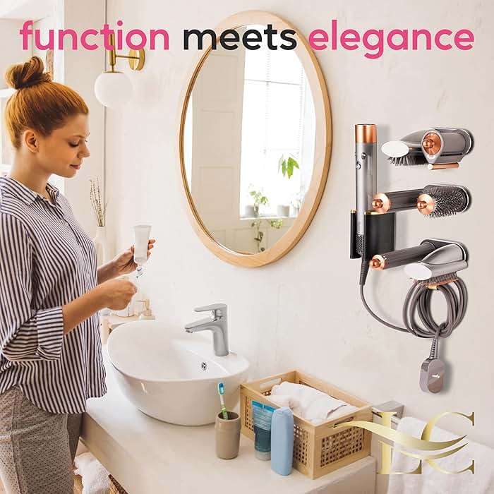 Create-ables Luxecraft for Dyson Airwrap Holder Wall Mount, compatible with Dyson Airwrap Organizer Stand, Made for Airwrap Wall Mount for Air Wrap Organizer, six Attachment Holders and Cable Hook - Image 9