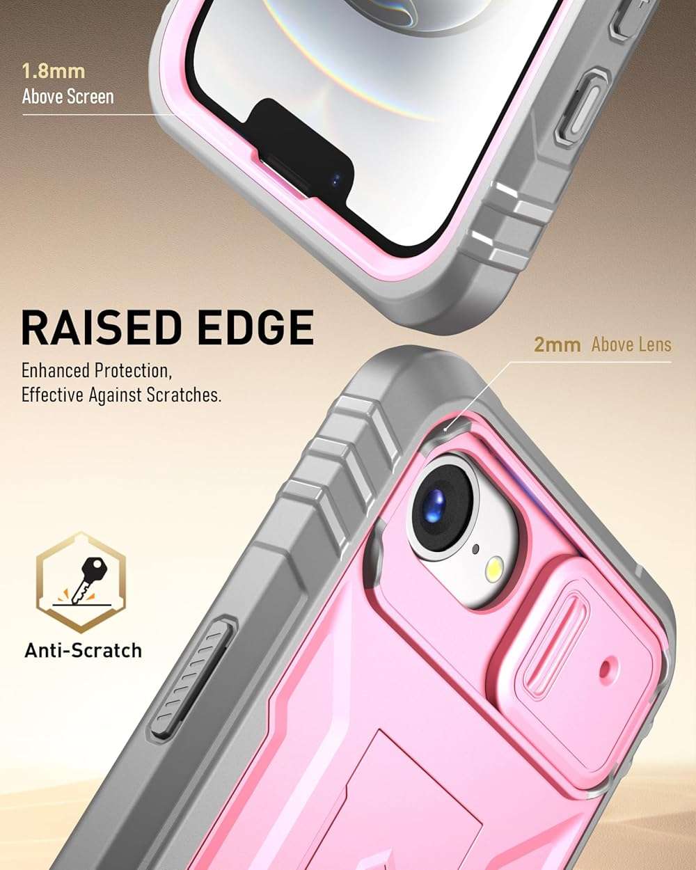 Poetic Revolution for iPhone 17e Case & iPhone 16e 6.1 inch Case, [Slide Camera Cover], Full-Body Military Grade Rugged Shockproof Cover with Kickstand and Built-in-Screen Protector, Pink - Image 7