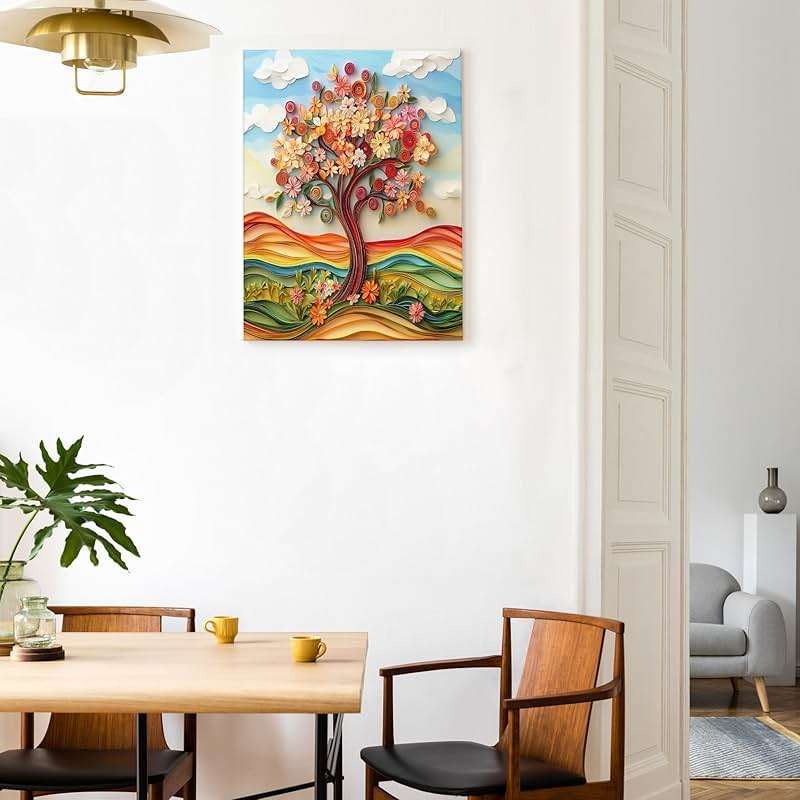 1 Piece Paper Quilling Tree Canvas Prints Wall Art 8 * 12, Fun Spring Retro Nature Vertical Wall Art for Living Room Bedroom, Small Large 3D Aesthetic Bathroom Decor Women Men - Image 5
