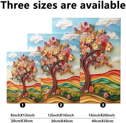 1 Piece Paper Quilling Tree Canvas Prints Wall Art 8 * 12, Fun Spring Retro Nature Vertical Wall Art for Living Room Bedroom, Small Large 3D Aesthetic Bathroom Decor Women Men - Image 6