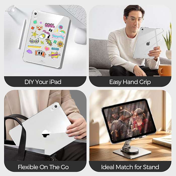 Blosomeet Clear Case for iPad A16 11th Generation 2025 11" & iPad 10th Generation 2022 10.9" w/Shockproof Shell, Slim Lightweight Soft TPU Transparent Back Protective Cover for iPad 10th/11th Gen - Image 6
