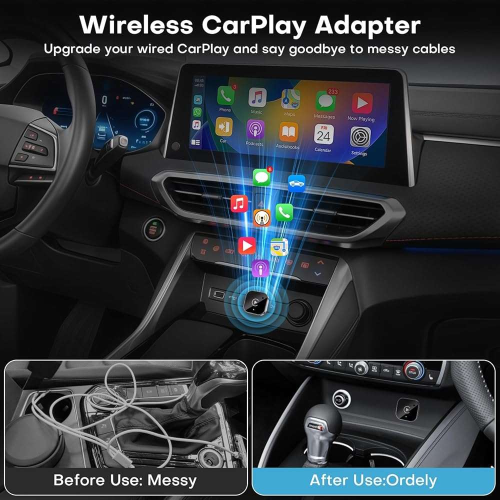 2-in-1 Wireless CarPlay & Android Auto Adapter, Plug & Play CarPlay Dongle Converts Wired to Wireless, Fast Auto-Connect, No Delay, Compact Design for iPhone & Android with USB/USB-C Port(Black) - Image 2