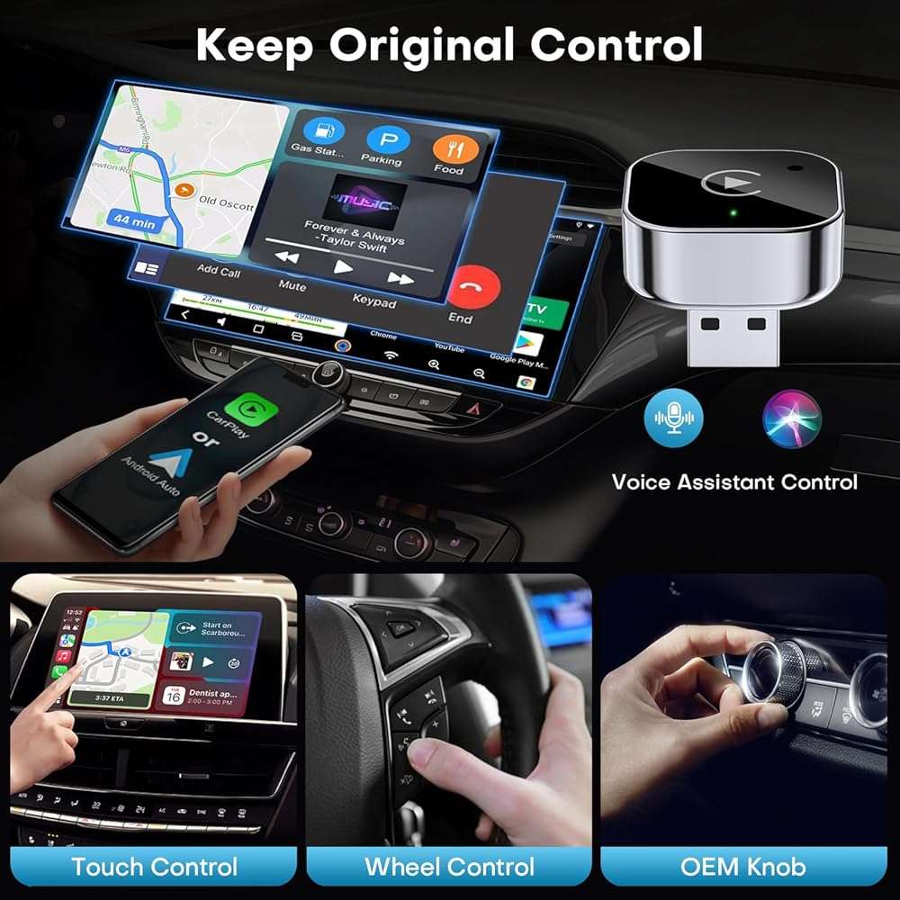 2-in-1 Wireless CarPlay & Android Auto Adapter, Plug & Play CarPlay Dongle Converts Wired to Wireless, Fast Auto-Connect, No Delay, Compact Design for iPhone & Android with USB/USB-C Port(Black) - Image 4