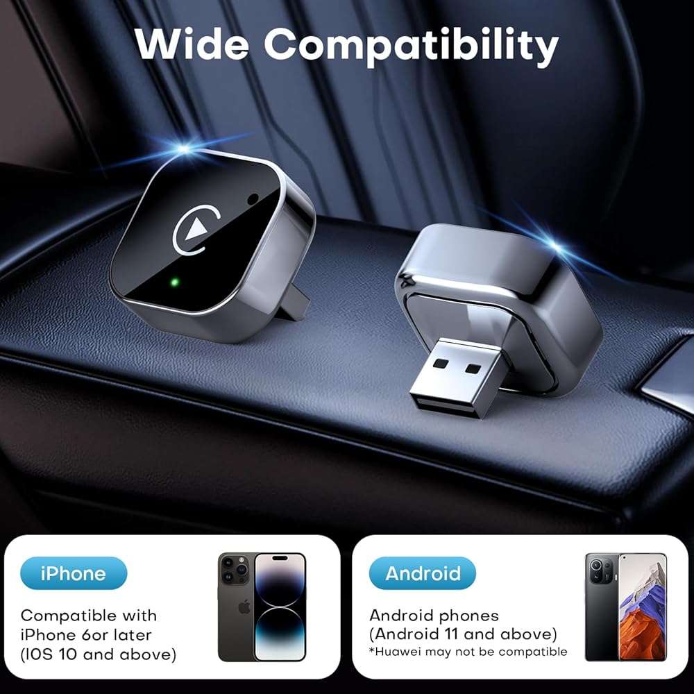 2-in-1 Wireless CarPlay & Android Auto Adapter, Plug & Play CarPlay Dongle Converts Wired to Wireless, Fast Auto-Connect, No Delay, Compact Design for iPhone & Android with USB/USB-C Port(Black) - Image 6
