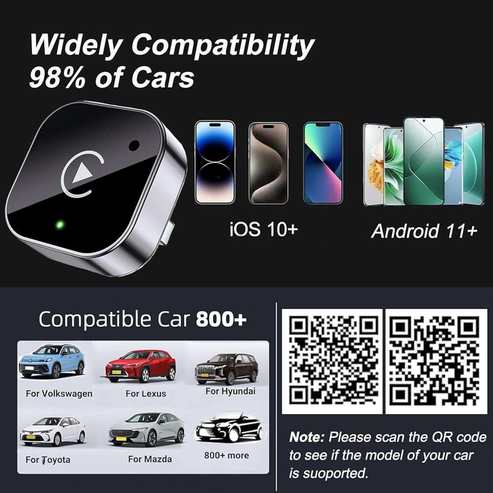 2-in-1 Wireless CarPlay & Android Auto Adapter, Plug & Play CarPlay Dongle Converts Wired to Wireless, Fast Auto-Connect, No Delay, Compact Design for iPhone & Android with USB/USB-C Port(Black) - Image 7