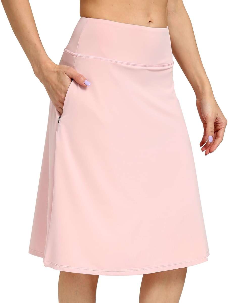 Womens Midi Knee-Length Skirt with Built-in Skorts Hidden Drawstring Zippered Pockets Appropriate for Working Casual Office - Image 1
