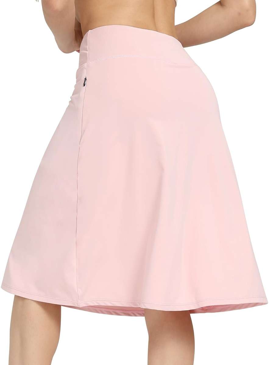 Womens Midi Knee-Length Skirt with Built-in Skorts Hidden Drawstring Zippered Pockets Appropriate for Working Casual Office - Image 4