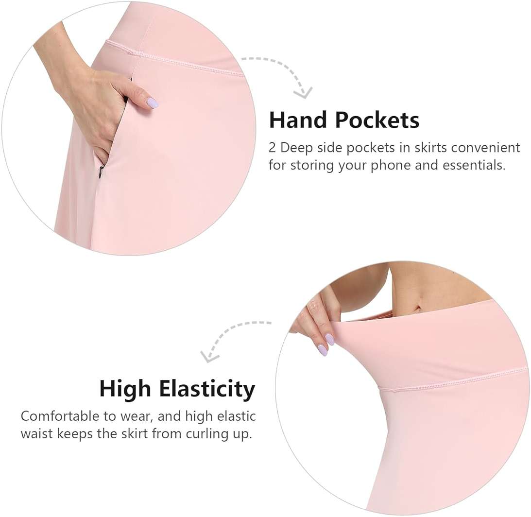 Womens Midi Knee-Length Skirt with Built-in Skorts Hidden Drawstring Zippered Pockets Appropriate for Working Casual Office - Image 5