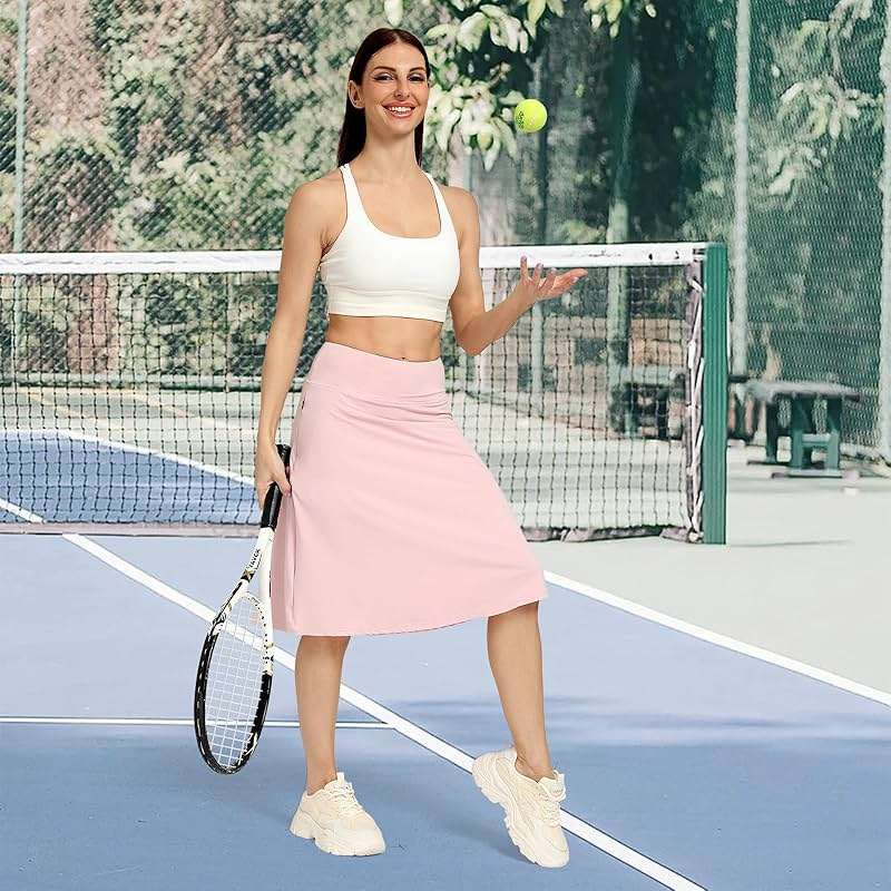 Womens Midi Knee-Length Skirt with Built-in Skorts Hidden Drawstring Zippered Pockets Appropriate for Working Casual Office - Image 6