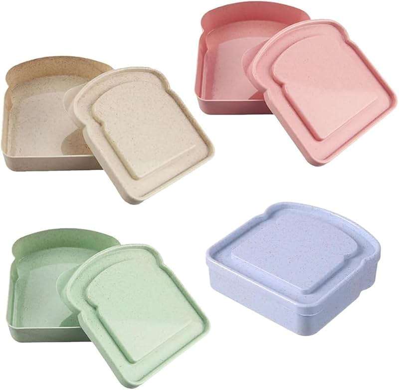 Wvapzwr 4Pcs Sandwich Containers for Lunch Boxes, Plastic Toast Shape Sandwich Box, Reusable Sandwich Box Food Storage Containers, Microwave & Dishwasher Safe, for Office, Camping - Image 1