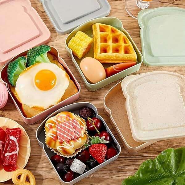 Wvapzwr 4Pcs Sandwich Containers for Lunch Boxes, Plastic Toast Shape Sandwich Box, Reusable Sandwich Box Food Storage Containers, Microwave & Dishwasher Safe, for Office, Camping - Image 2