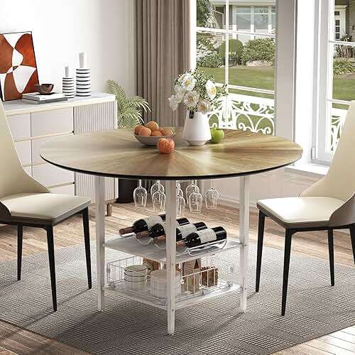 VFK 47 Inch Round Dining Table Set for 4-6 People, Large Farmhouse Kitchen Dining Table Set with Chairs and Storage Rack, Metal Base Round Table for Home Dining Room Living Room - Image 8