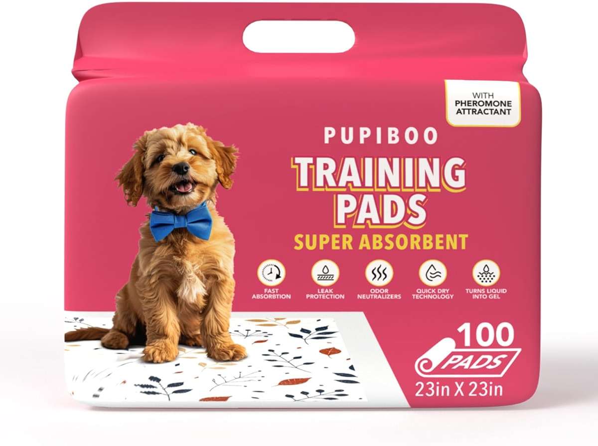 Pupiboo Disposable Dog and Cat Training Pads – Leaves Pattern, Highly Absorbent Pee Pads, Leak Proof Backing, Pheromonal Attractant for Housebreaking & Potty Training – 23x23 in (100 Count) - Image 2