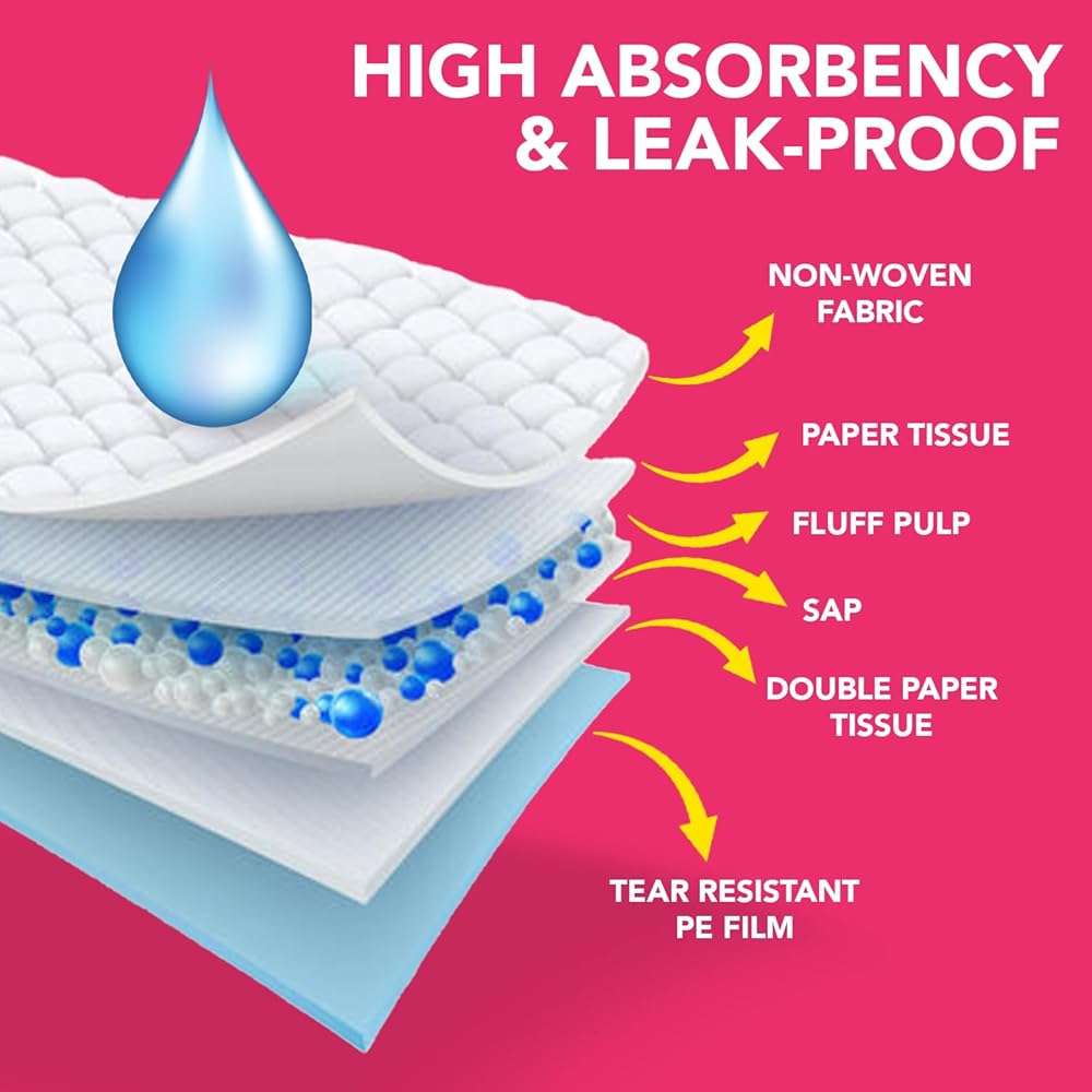Pupiboo Disposable Dog and Cat Training Pads – Leaves Pattern, Highly Absorbent Pee Pads, Leak Proof Backing, Pheromonal Attractant for Housebreaking & Potty Training – 23x23 in (100 Count) - Image 3