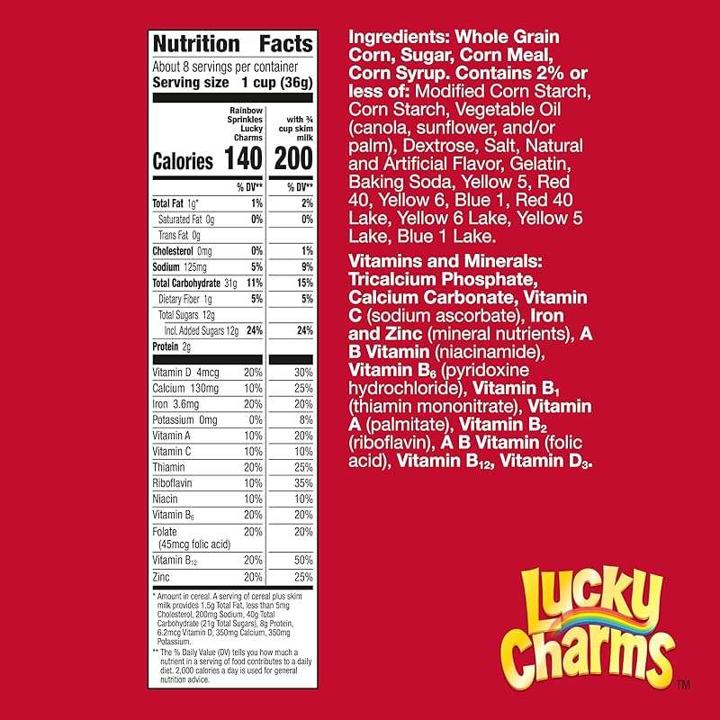 Lucky Charms Rainbow Sprinkles Cereal with Marshmallows, Birthday Cake Flavor, Kids Breakfast Cereal Made with Whole Grain, 10.9 oz - Image 2