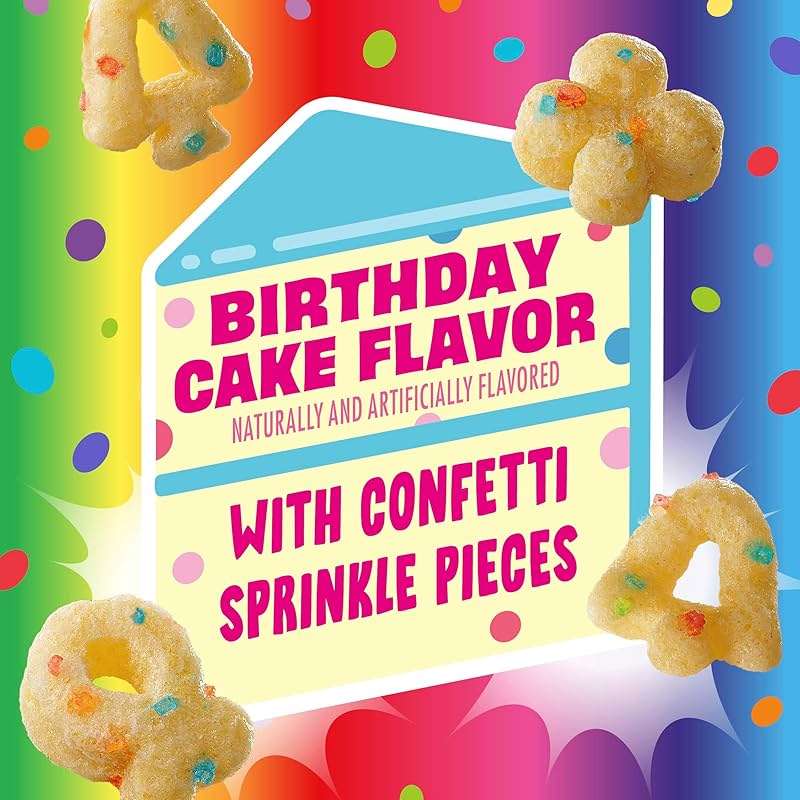 Lucky Charms Rainbow Sprinkles Cereal with Marshmallows, Birthday Cake Flavor, Kids Breakfast Cereal Made with Whole Grain, 10.9 oz - Image 3