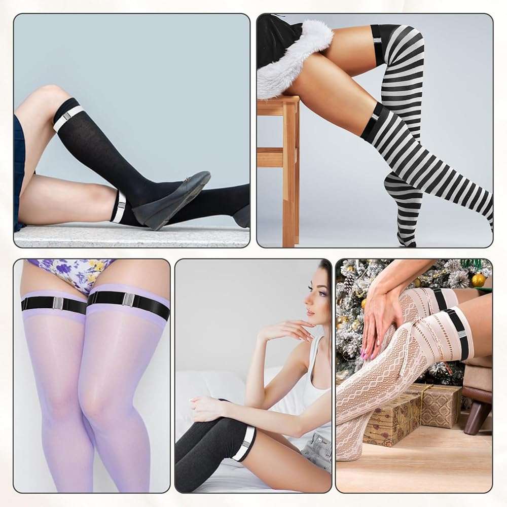 PKRFCJ 4 PCS Thigh Garters for Women, Adjustable Elasticity Thigh Garter Belt, Thigh Garters for Women with Adjustable Buckle, for Thigh Leg Harness Belts(Black,White) - Image 6