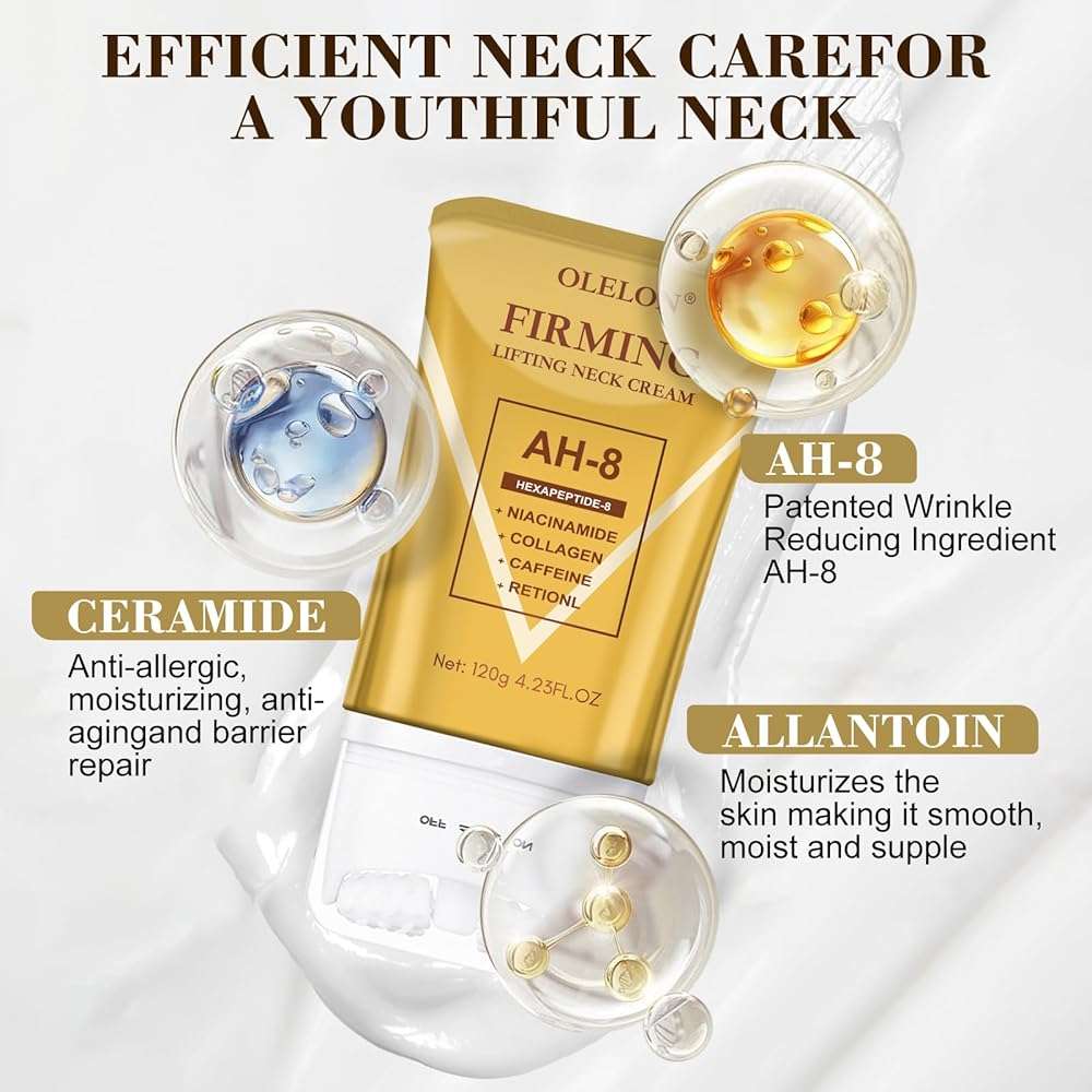 OLELON [2026 Upgrade] AH8 Firming Neck Cream with Roller - Tightening & Lifting Cream for Sagging Skin, 8-HA Clockwise Neck Cream for Face & Body Skin Tightening Cream with Massage Roller - Image 6