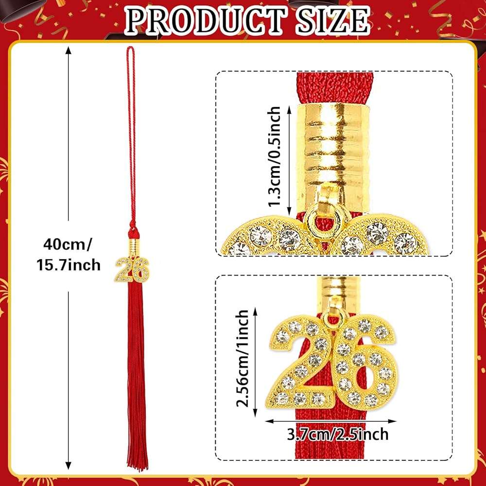 JULMELON 2026 Graduation Tassel, 2026 Graduation Cap Tassel with Bling Charm, 2026 Graduate Hat Ceremonies Accessories (Red) - Image 3
