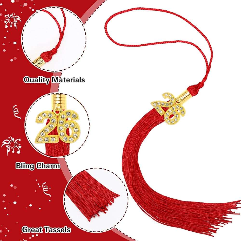 JULMELON 2026 Graduation Tassel, 2026 Graduation Cap Tassel with Bling Charm, 2026 Graduate Hat Ceremonies Accessories (Red) - Image 4