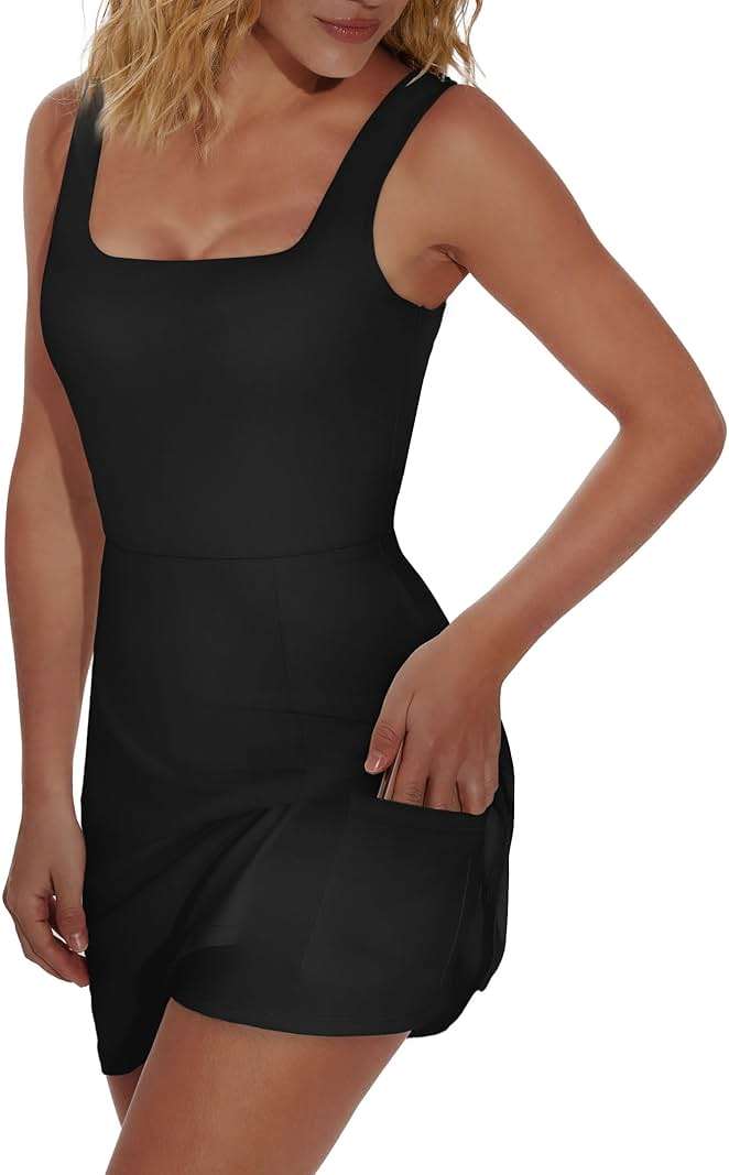 OFEEFAN Athletic Dress for Women Mini U Neck Sleeveless Built in Shorts with Pockets Tennis Golf Graduation - Image 3