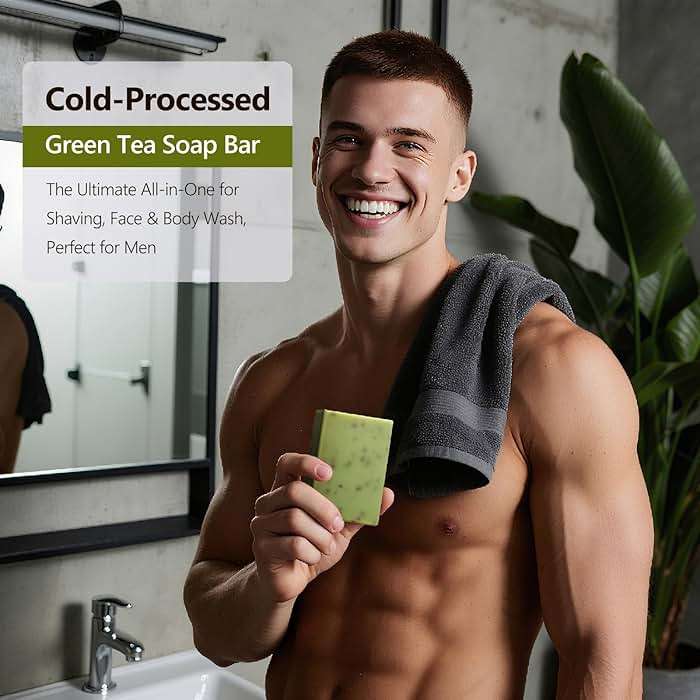 PALFICAB Green Tea Soap, Moisturizing Bath Soap Bars, Cruelty-Free, Gentle Exfoliating for Hydrating & Nourishing Skin with Green Tea Leaves, Coconut Oil, Shea Butter, Gifts for Women Men, 3 Bars - Image 2