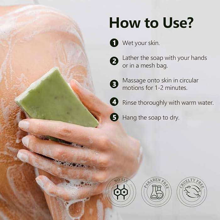 PALFICAB Green Tea Soap, Moisturizing Bath Soap Bars, Cruelty-Free, Gentle Exfoliating for Hydrating & Nourishing Skin with Green Tea Leaves, Coconut Oil, Shea Butter, Gifts for Women Men, 3 Bars - Image 4