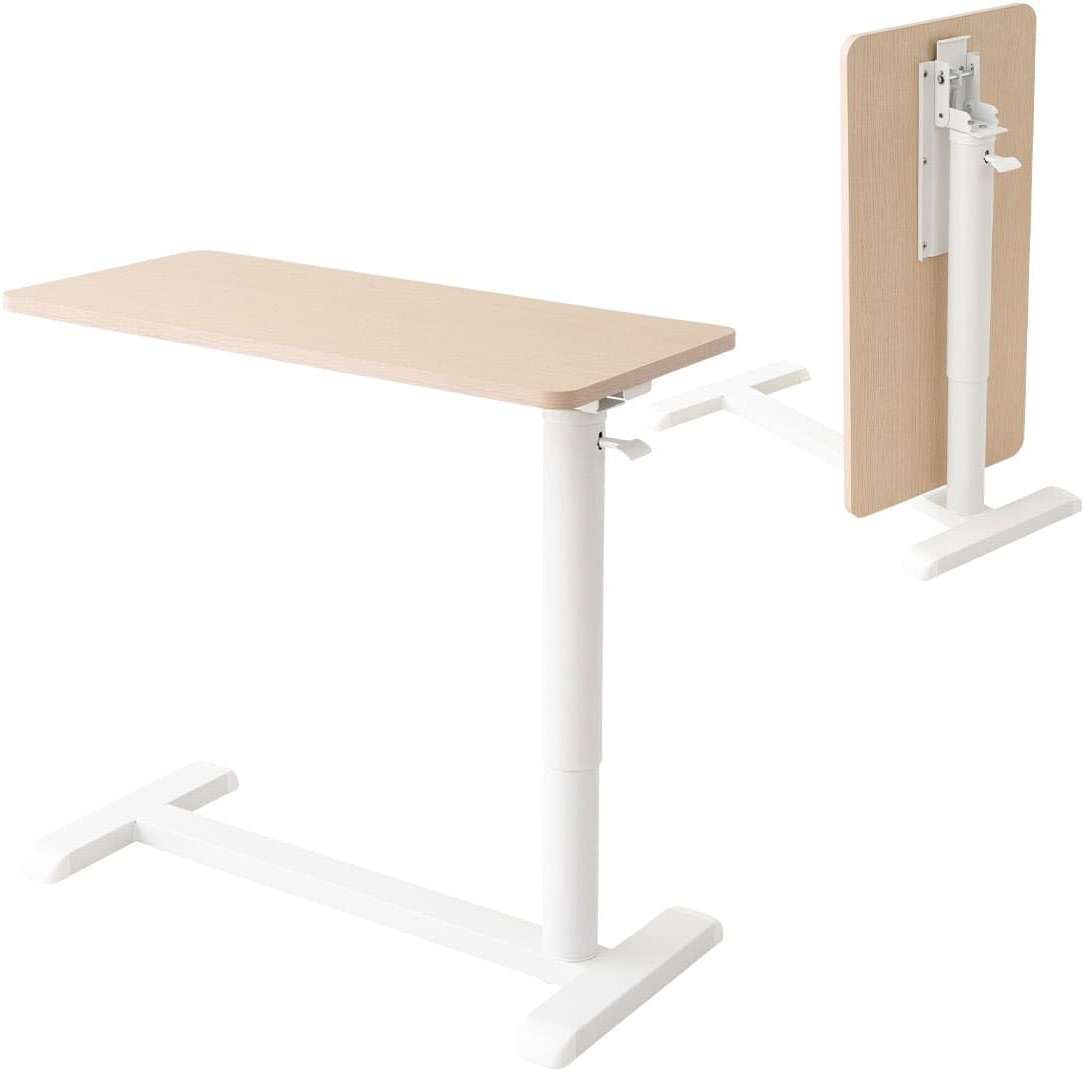 EMOOR Foldable C-Shaped Lifting Side Table Ciudad (Natural), Height Adjustable Space-Saving Metal Frame Bedside Sofa Couch Stand End Table Laptop Desk Snack - Image 1