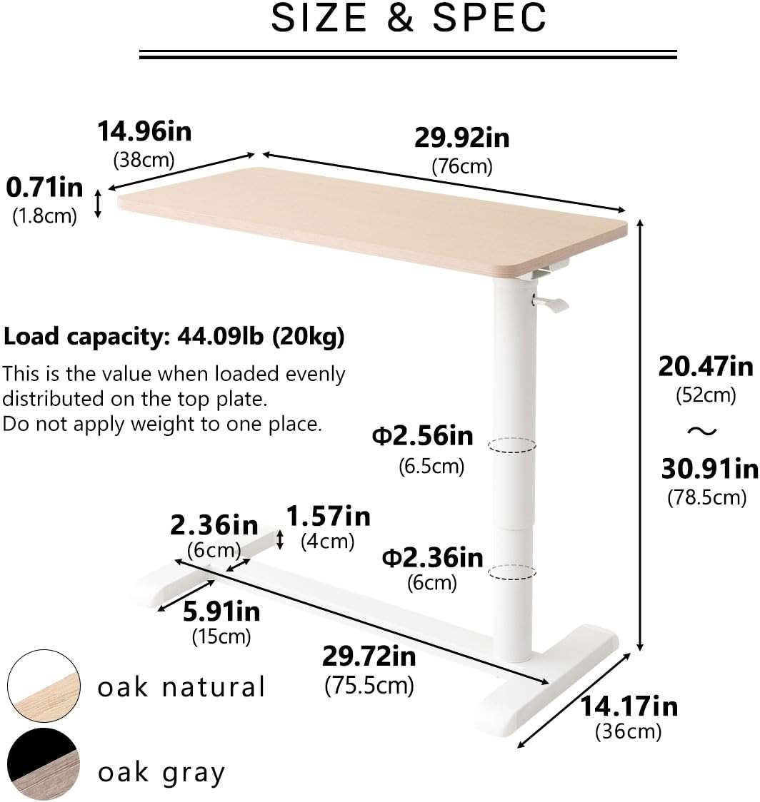 EMOOR Foldable C-Shaped Lifting Side Table Ciudad (Natural), Height Adjustable Space-Saving Metal Frame Bedside Sofa Couch Stand End Table Laptop Desk Snack - Image 2