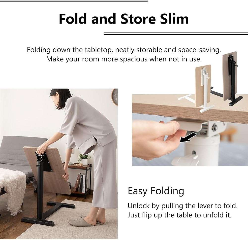 EMOOR Foldable C-Shaped Lifting Side Table Ciudad (Natural), Height Adjustable Space-Saving Metal Frame Bedside Sofa Couch Stand End Table Laptop Desk Snack - Image 4