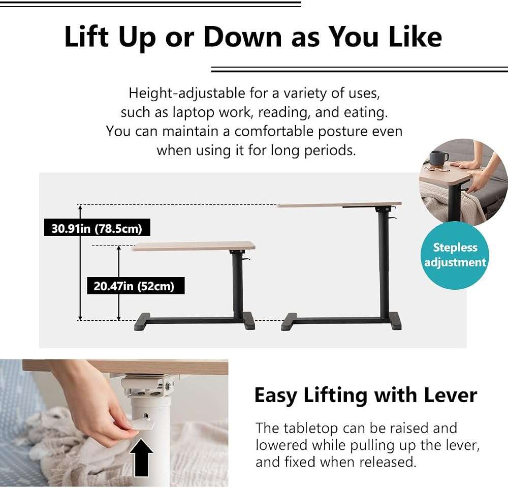 EMOOR Foldable C-Shaped Lifting Side Table Ciudad (Natural), Height Adjustable Space-Saving Metal Frame Bedside Sofa Couch Stand End Table Laptop Desk Snack - Image 5