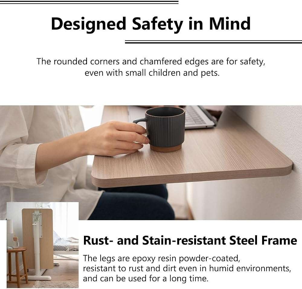 EMOOR Foldable C-Shaped Lifting Side Table Ciudad (Natural), Height Adjustable Space-Saving Metal Frame Bedside Sofa Couch Stand End Table Laptop Desk Snack - Image 7