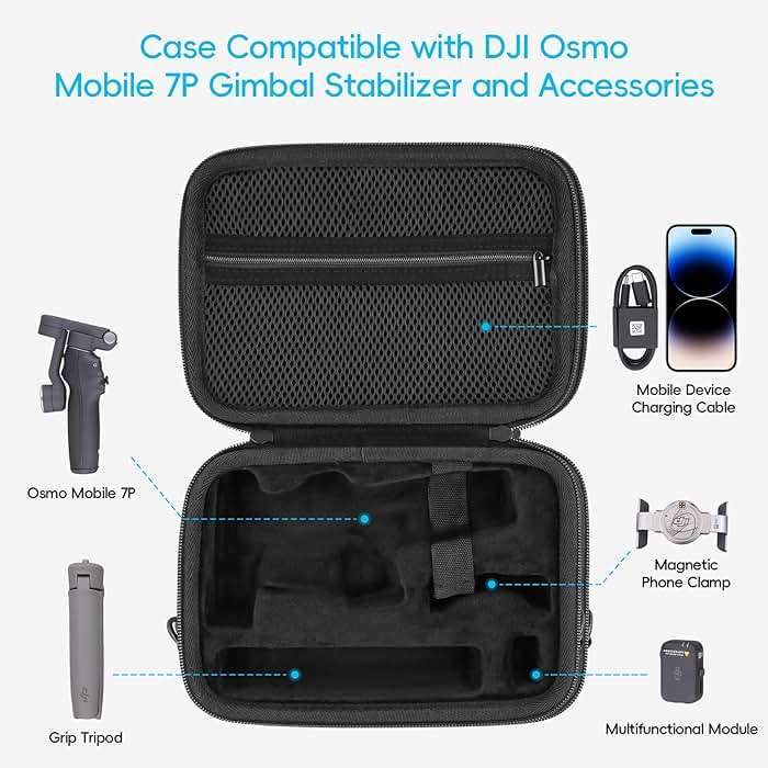 co2CREA Osmo Mobile 8/7P/7 Gimbal Stabilizer Hard Case - Waterproof Travel Storage Box with Custom Foam Insert & Mesh Pocket for DJI OM Mobile 7P Smartphone Gimbal, Accessories, Cables (Black Case) - Image 3