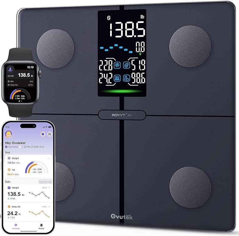 Ovutek Smart Scale for Body Weight, Professional Bathroom Digital Scale with BMI, Body Fat, Muscle Mass, Most Accurate to 0.05lb, Large Display High Accurate Body Composition Machine with Fitness App - Image 1