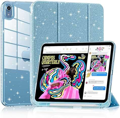 Lainergie Case for iPad (A16) 11th Generation 11-inch 2025, iPad 10th Generation 10.9-inch 2022, Cute Glittering Sparkly Shockproof Cover with Sparkly Crystal Clear Back and Pencil Holder, Blue - Image 1