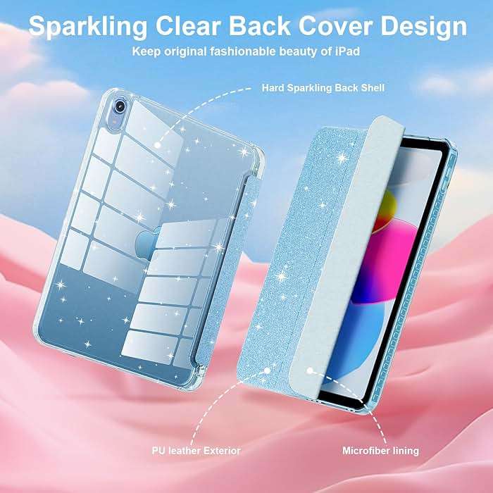 Lainergie Case for iPad (A16) 11th Generation 11-inch 2025, iPad 10th Generation 10.9-inch 2022, Cute Glittering Sparkly Shockproof Cover with Sparkly Crystal Clear Back and Pencil Holder, Blue - Image 3