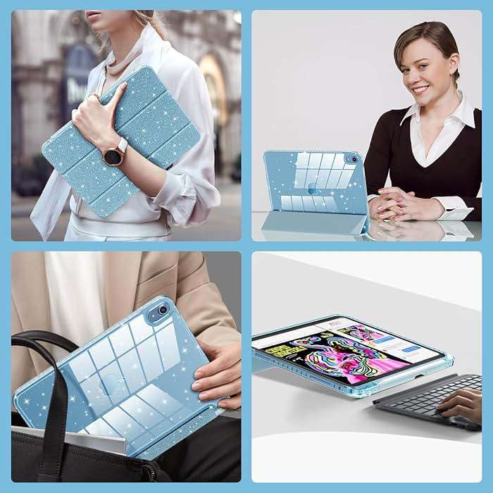 Lainergie Case for iPad (A16) 11th Generation 11-inch 2025, iPad 10th Generation 10.9-inch 2022, Cute Glittering Sparkly Shockproof Cover with Sparkly Crystal Clear Back and Pencil Holder, Blue - Image 8