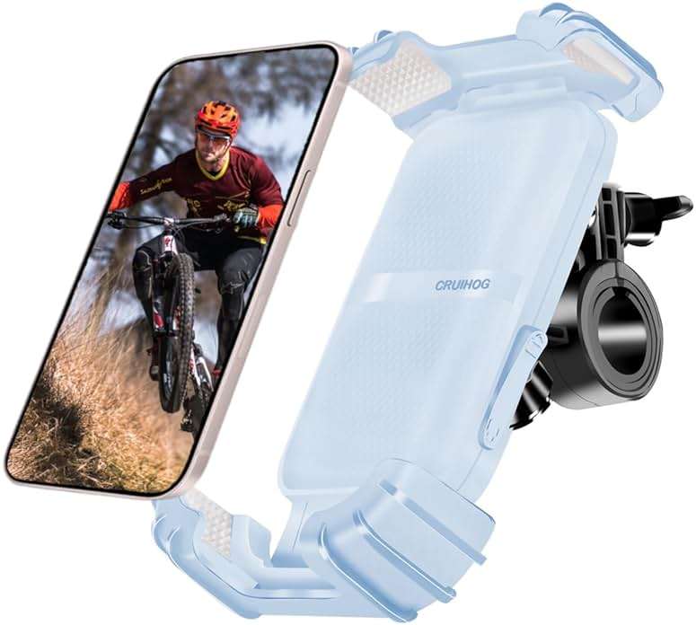 CRUIHOG Bicycle Cell Phone Holder,Handlebar Motorcyle Bike Phone Holder,Handlebar Phone Clamp,1s Lock & Ultra-Stable,Silicone Wrapped Phone Mount,Phone Stand for E-Bike,Scooter,Stroller,ATV - Image 1