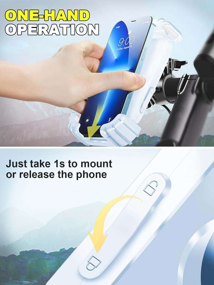 CRUIHOG Bicycle Cell Phone Holder,Handlebar Motorcyle Bike Phone Holder,Handlebar Phone Clamp,1s Lock & Ultra-Stable,Silicone Wrapped Phone Mount,Phone Stand for E-Bike,Scooter,Stroller,ATV - Image 2
