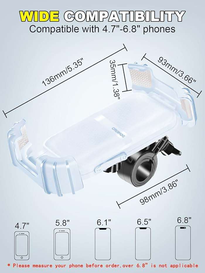 CRUIHOG Bicycle Cell Phone Holder,Handlebar Motorcyle Bike Phone Holder,Handlebar Phone Clamp,1s Lock & Ultra-Stable,Silicone Wrapped Phone Mount,Phone Stand for E-Bike,Scooter,Stroller,ATV - Image 5