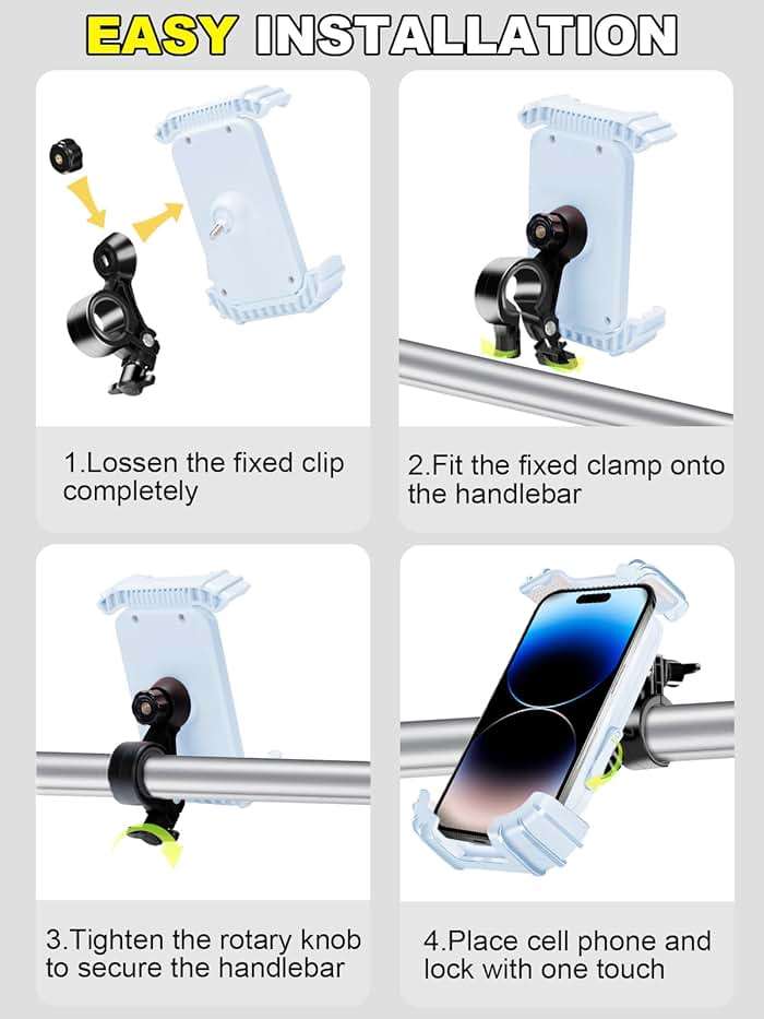 CRUIHOG Bicycle Cell Phone Holder,Handlebar Motorcyle Bike Phone Holder,Handlebar Phone Clamp,1s Lock & Ultra-Stable,Silicone Wrapped Phone Mount,Phone Stand for E-Bike,Scooter,Stroller,ATV - Image 6