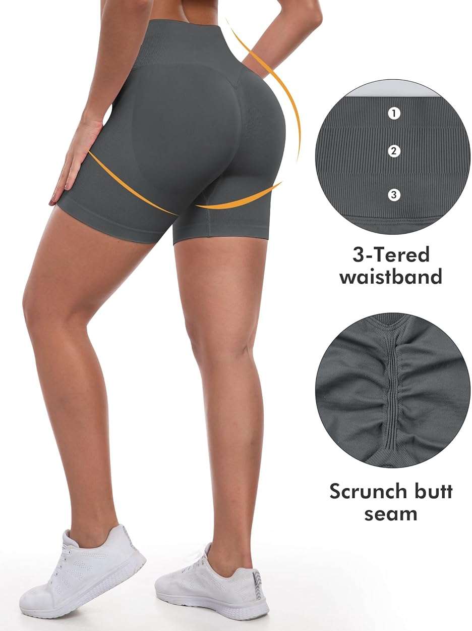 ATHVOTAR Workout Gym Shorts Women, High Waisted Seamless Butt Lifting Scrunch Butt Sports Shorts - Image 2