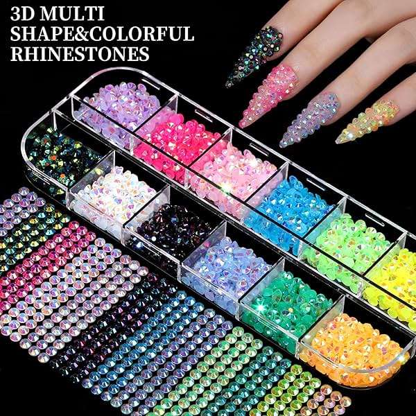 FANDAMEI Nail Charms, Nail Rhinestones Kit with 8 Boxes of Nail Gems, Bedazzling Kit for Nails, Colorful Clear Flatback Rhinestones, Charms Y2K for Nails, Multi Shape Nail Art Accessories for Crafts - Image 3
