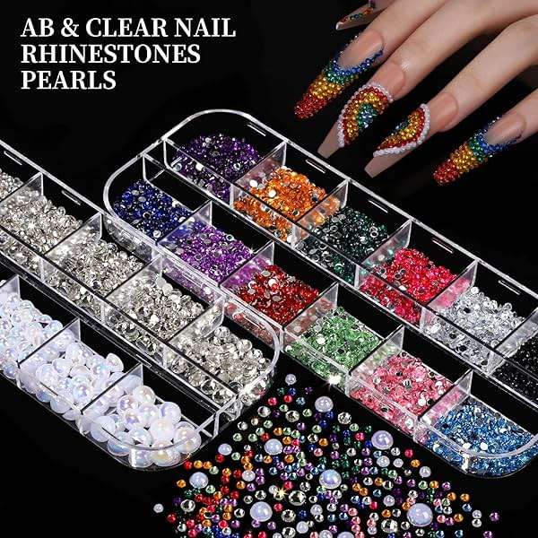 FANDAMEI Nail Charms, Nail Rhinestones Kit with 8 Boxes of Nail Gems, Bedazzling Kit for Nails, Colorful Clear Flatback Rhinestones, Charms Y2K for Nails, Multi Shape Nail Art Accessories for Crafts - Image 6